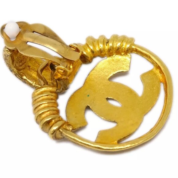 Chanel Hoop Dangle Earrings Gold Clip-On 94P 152706 - Picture 3 of 4